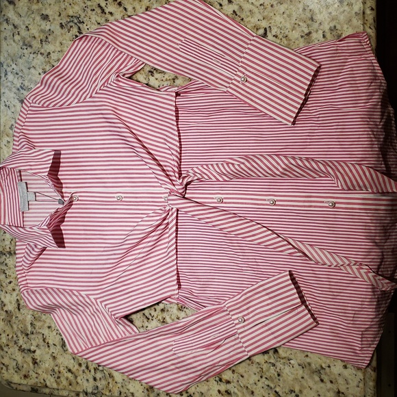 🎁2/20🎁NWT Hilary radley pink and white pin stripe pearl button up xs - Picture 1 of 9